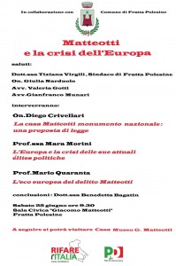 Scopri di più sull'articolo Fratta Polesine iniziativa del 25 giugno Matteotti e la crisi dell’Europa