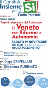 Scopri di più sull'articolo Fratta Polesine -Verso il referendum del 4 dicembre -Il Veneto  tra Riforme e  Autonomia