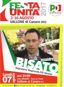 Scopri di più sull'articolo Canaro 7 agosto alla festa dell’unità sarà presente il Segretario Regionale Veneto Alessandro Bisato