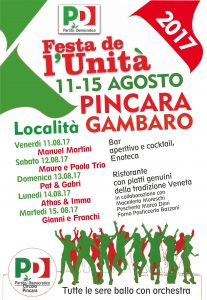 Scopri di più sull'articolo Pincara – Festa de l’Unità località Gambaro dall’11 al 15 agosto.